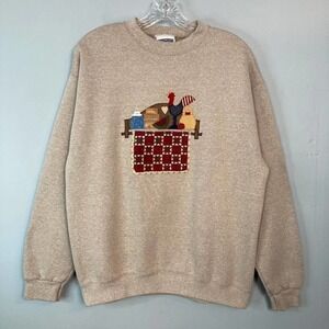 Lee Heavyweight Americana Rooster Quilt Applique Crew Neck Sweatshirt Size M
